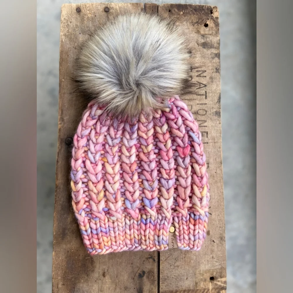 Hand knit Merino Wool Beanie Hat